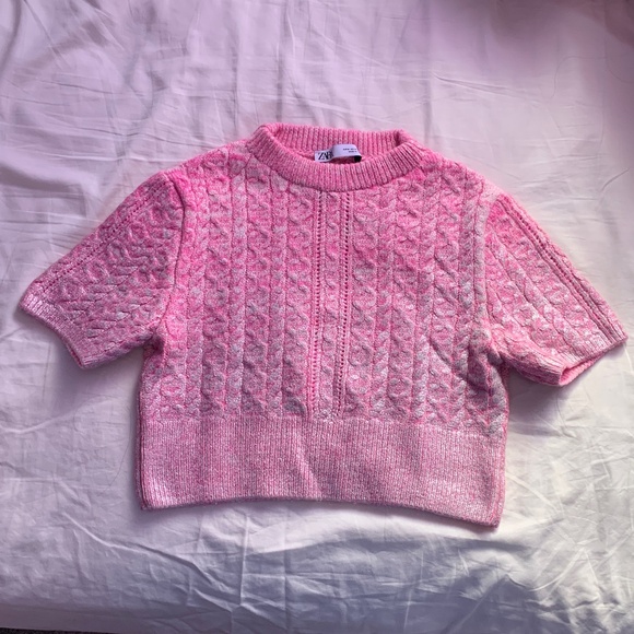 ZARA WOMAN FW23 PINK CABLE KNIT METALLIC SWEATER SIZES Medium 4331/136 - Picture 2 of 7